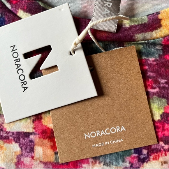 NWT vibrant impressionist block print long sleeve tee, red orange Noracora, Sz S - Picture 4 of 10